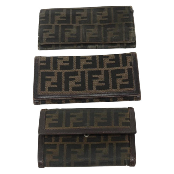 FENDI Zucca Canvas Wallet 10 Set Black Brown Auth CB266