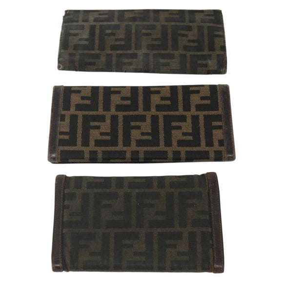 FENDI Zucca Canvas Wallet 10 Set Black Brown Auth CB266