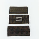 FENDI Zucca Canvas Wallet 10 Set Black Brown Auth CB266-7