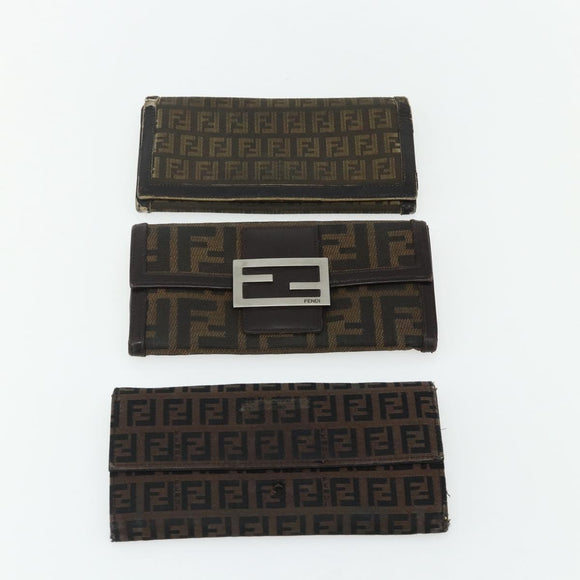 FENDI Zucca Canvas Wallet 10 Set Black Brown Auth CB266