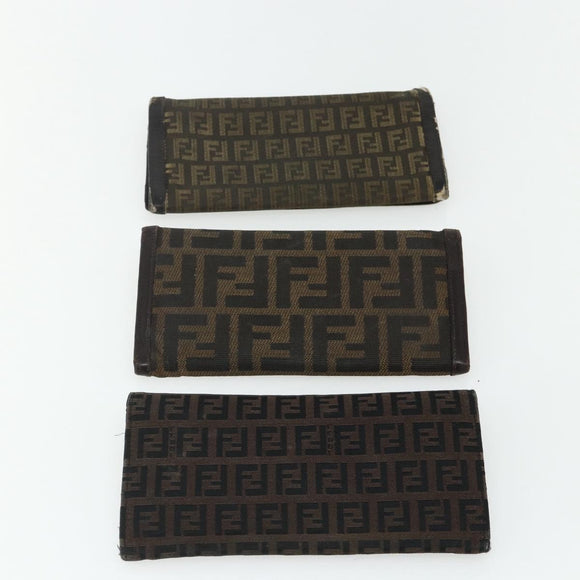 FENDI Zucca Canvas Wallet 10 Set Black Brown Auth CB266