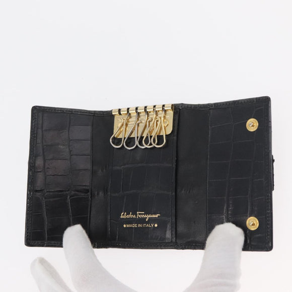 Salvatore Ferragamo Key Case Leather 10 Set Black Red Brown Auth CB271