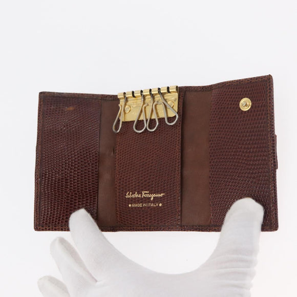 Salvatore Ferragamo Key Case Leather 10 Set Black Red Brown Auth CB271