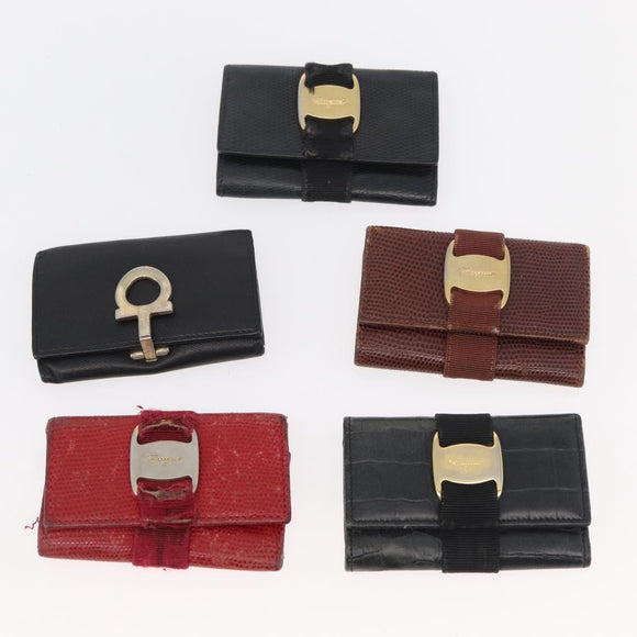 Salvatore Ferragamo Key Case Leather 10 Set Black Red Brown Auth CB271
