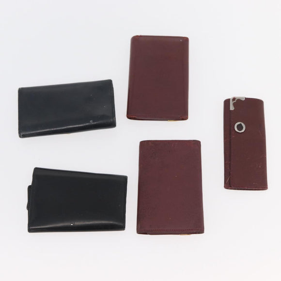 CARTIER Key Case Leather 10 Set Black Bordeaux Auth CB272
