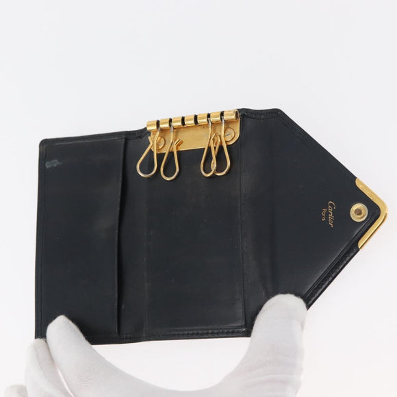 CARTIER Key Case Leather 10 Set Black Bordeaux Auth CB272