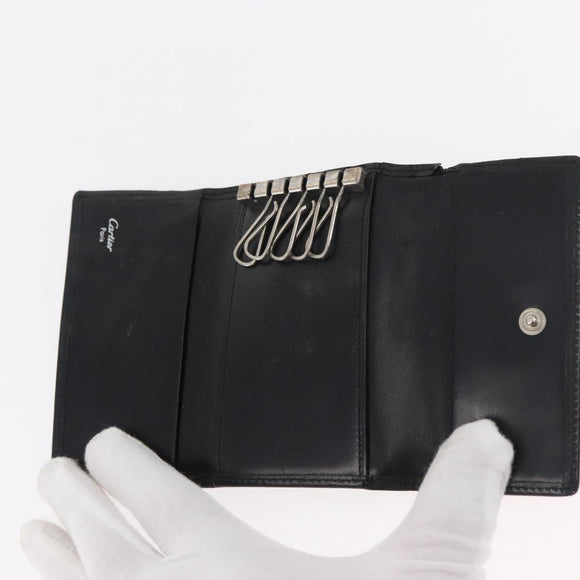 CARTIER Key Case Leather 10 Set Black Bordeaux Auth CB272