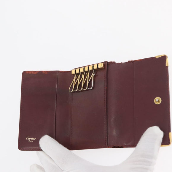 CARTIER Key Case Leather 10 Set Black Bordeaux Auth CB272
