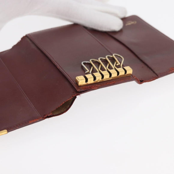 CARTIER Key Case Leather 10 Set Black Bordeaux Auth CB272