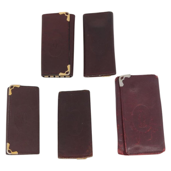 CARTIER Key Case Leather 10 Set Black Bordeaux Auth CB272