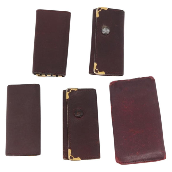 CARTIER Key Case Leather 10 Set Black Bordeaux Auth CB272