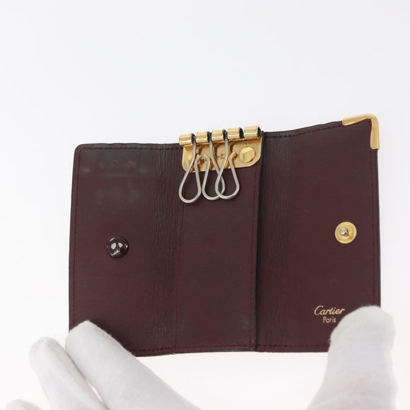 CARTIER Key Case Leather 10 Set Black Bordeaux Auth CB272