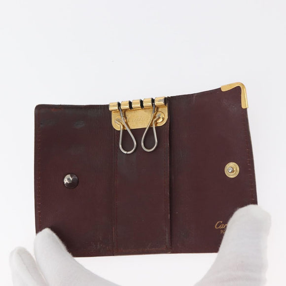 CARTIER Key Case Leather 10 Set Black Bordeaux Auth CB272