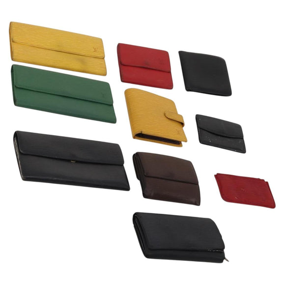 LOUIS VUITTON Epi Wallet 10 Set Black Red LV Auth CB282