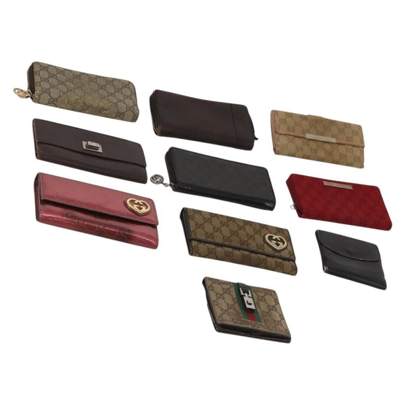 GUCCI GG Canvas Wallet Leather PVC 10 Set Black Beige Red Auth CB286
