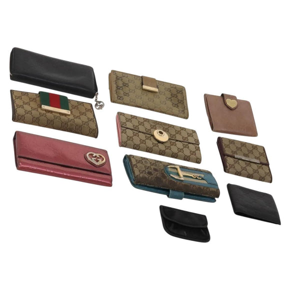 GUCCI GG Canvas Wallet Leather 10 Set Black Beige pink Auth CB287