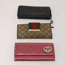GUCCI GG Canvas Wallet Leather 10 Set Black Beige pink Auth CB287-2