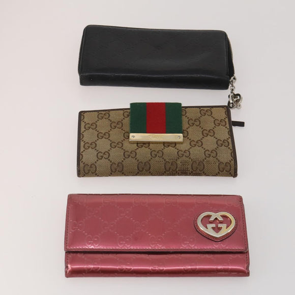 GUCCI GG Canvas Wallet Leather 10 Set Black Beige pink Auth CB287
