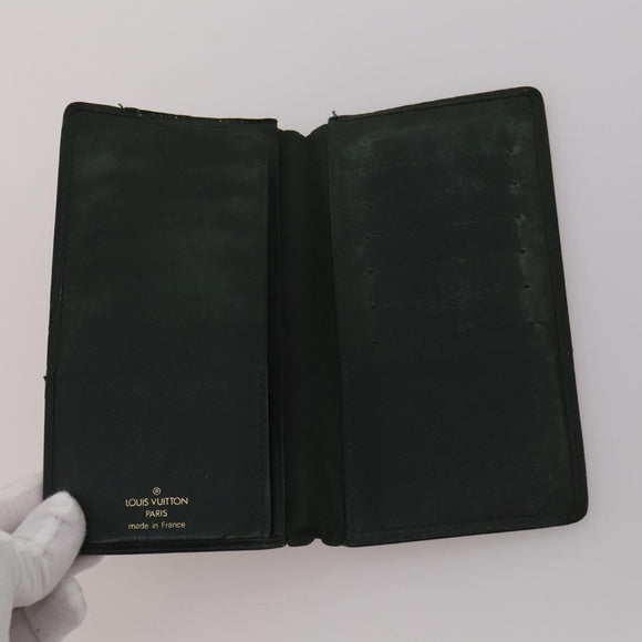 LOUIS VUITTON Taiga Wallet 10 Set Black Green Brown LV Auth CB289