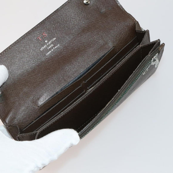 LOUIS VUITTON Taiga Wallet 10 Set Black Green Brown LV Auth CB289