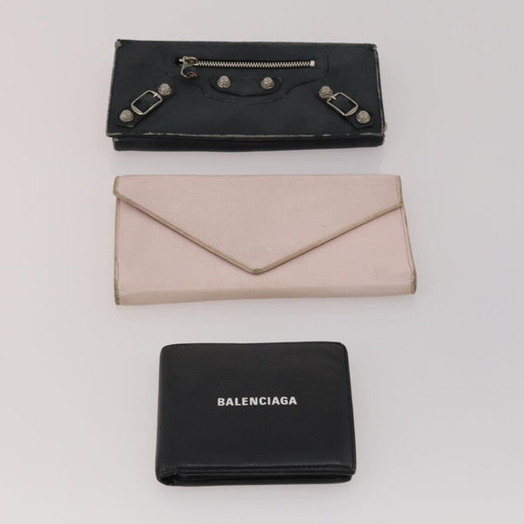 BALENCIAGA Wallet Leather 10 Set Black Beige Auth CB290