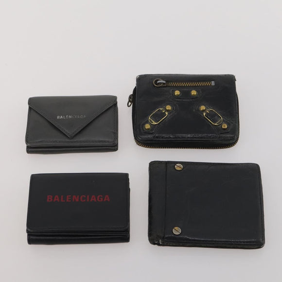 BALENCIAGA Wallet Leather 10 Set Black Beige Auth CB290