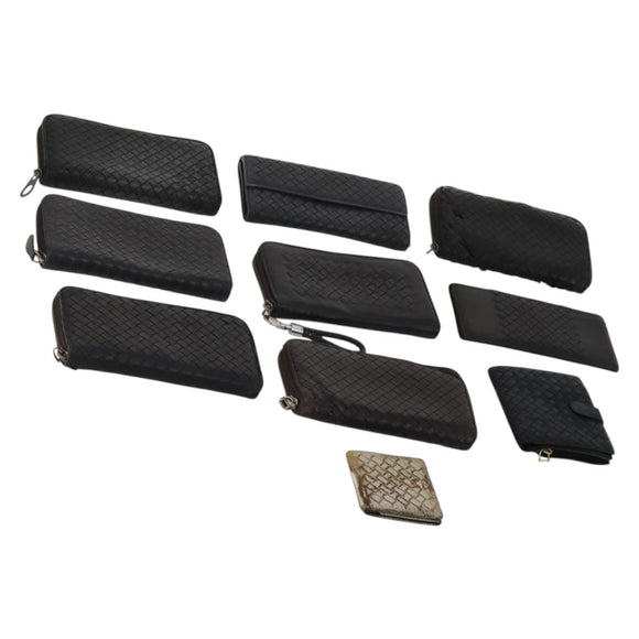BOTTEGA VENETA INTRECCIATO Wallet Leather 10 Set Black Beige Auth CB291