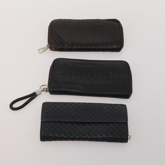 BOTTEGA VENETA INTRECCIATO Wallet Leather 10 Set Black Beige Auth CB291