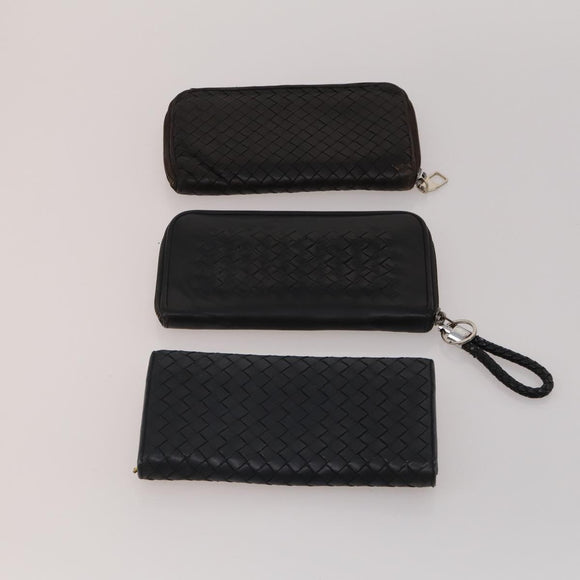 BOTTEGA VENETA INTRECCIATO Wallet Leather 10 Set Black Beige Auth CB291