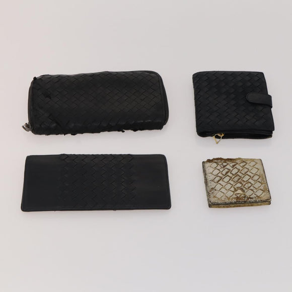 BOTTEGA VENETA INTRECCIATO Wallet Leather 10 Set Black Beige Auth CB291