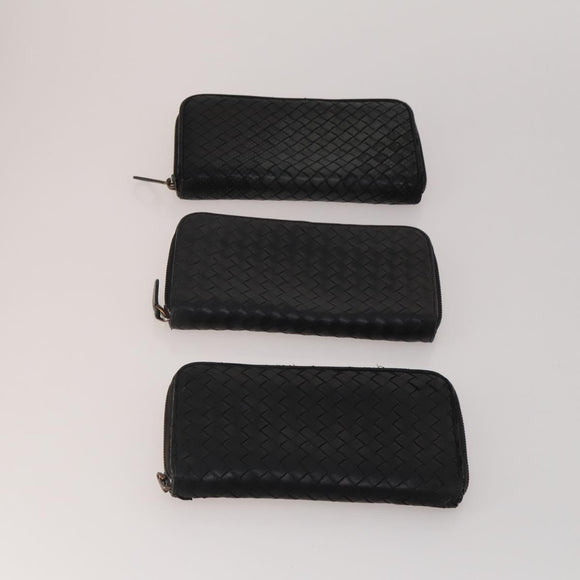 BOTTEGA VENETA INTRECCIATO Wallet Leather 10 Set Black Beige Auth CB291