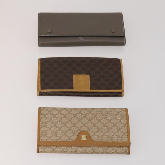 CELINE Macadam Canvas Wallet Leather 10 Set Brown Beige Red Auth CB292