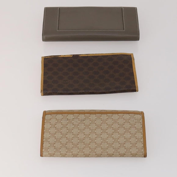 CELINE Macadam Canvas Wallet Leather 10 Set Brown Beige Red Auth CB292
