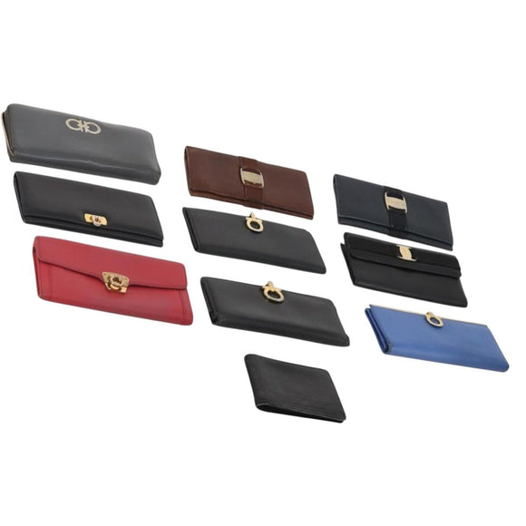 Salvatore Ferragamo Wallet Leather 10 Set Black Brown Red Auth CB294