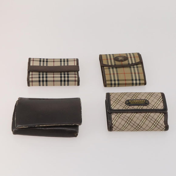 BURBERRY Nova Check Wallet Canvas Leather 10 Set Red Beige Green Auth CB295