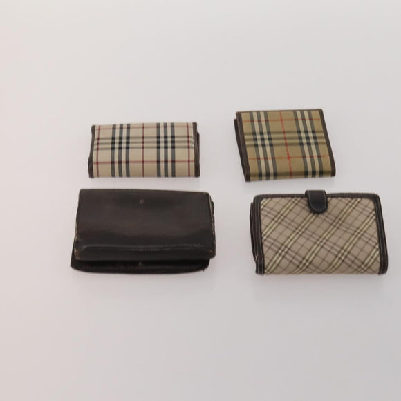 BURBERRY Nova Check Wallet Canvas Leather 10 Set Red Beige Green Auth CB295