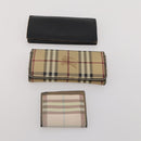 BURBERRY Nova Check Wallet Canvas Leather 10 Set Red Beige Green Auth CB295-21