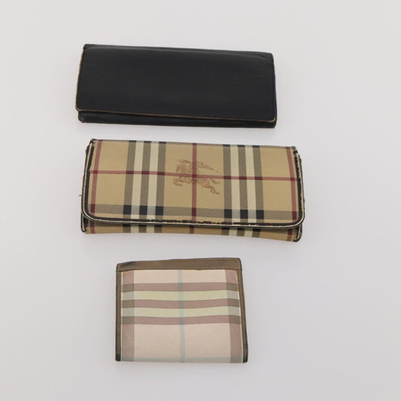 BURBERRY Nova Check Wallet Canvas Leather 10 Set Red Beige Green Auth CB295