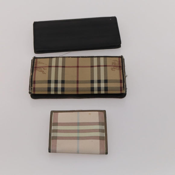 BURBERRY Nova Check Wallet Canvas Leather 10 Set Red Beige Green Auth CB295