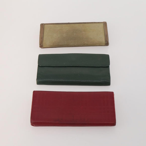 BURBERRY Nova Check Wallet Canvas Leather 10 Set Red Beige Green Auth CB295