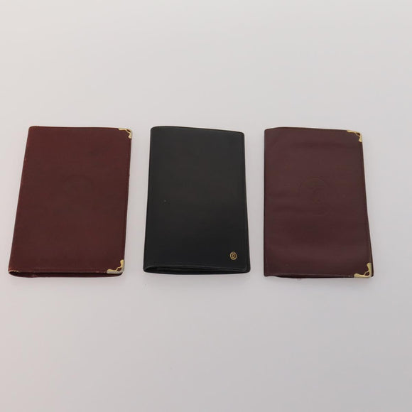 CARTIER Wallet Leather 10 Set Black Bordeaux pink Auth CB296
