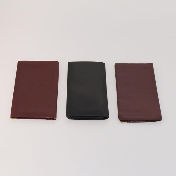 CARTIER Wallet Leather 10 Set Black Bordeaux pink Auth CB296