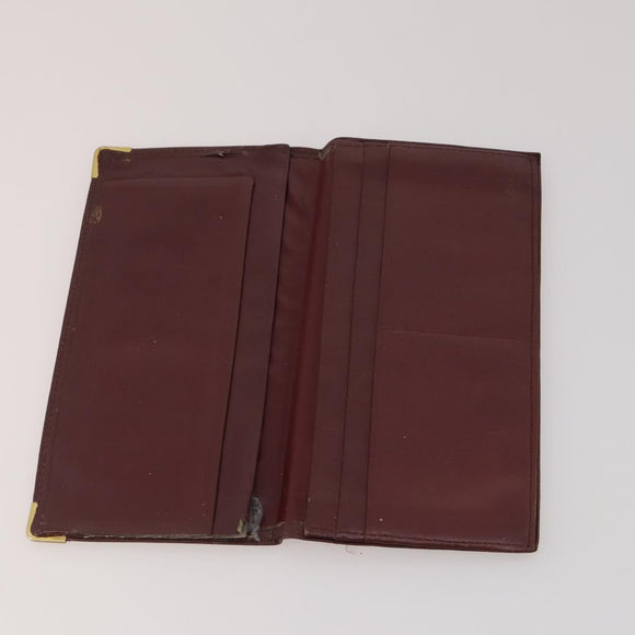 CARTIER Wallet Leather 10 Set Black Bordeaux pink Auth CB296