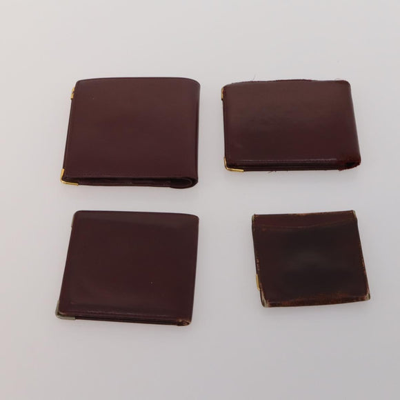 CARTIER Wallet Leather 10 Set Black Bordeaux pink Auth CB296