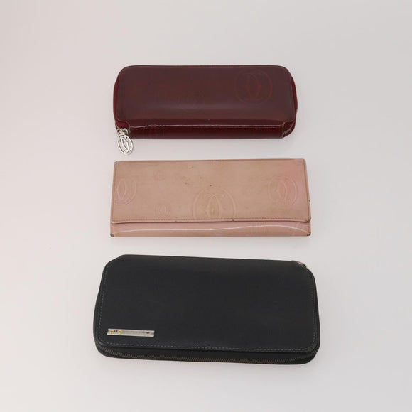 CARTIER Wallet Leather 10 Set Black Bordeaux pink Auth CB296