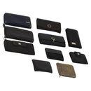 BVLGARI Wallet Leather Canvas 10 Set Black Navy beige Auth CB297-1