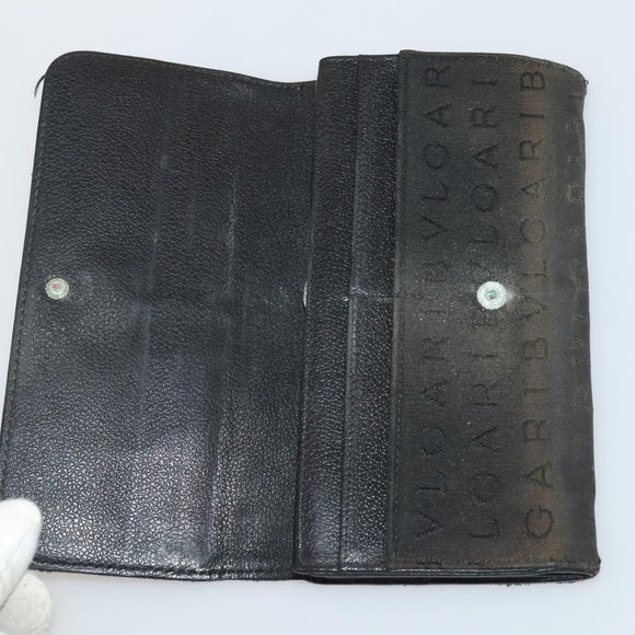 BVLGARI Wallet Leather Canvas 10 Set Black Navy beige Auth CB297