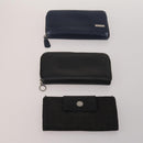 BVLGARI Wallet Leather Canvas 10 Set Black Navy beige Auth CB297-2