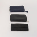 BVLGARI Wallet Leather Canvas 10 Set Black Navy beige Auth CB297-3