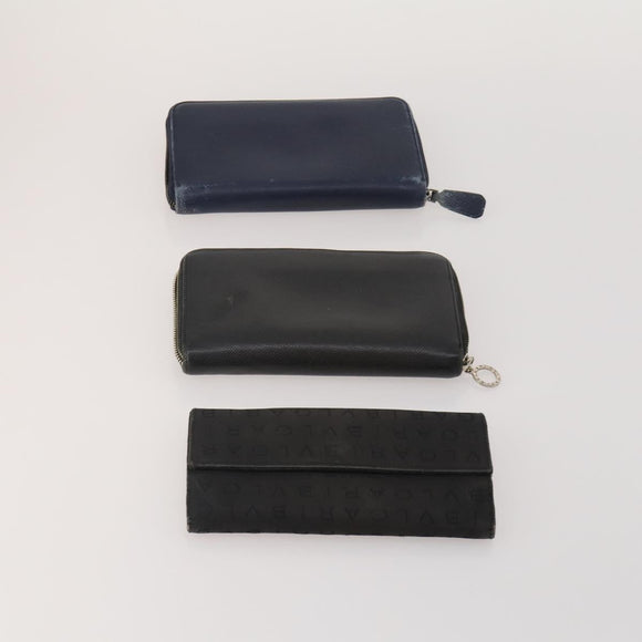 BVLGARI Wallet Leather Canvas 10 Set Black Navy beige Auth CB297